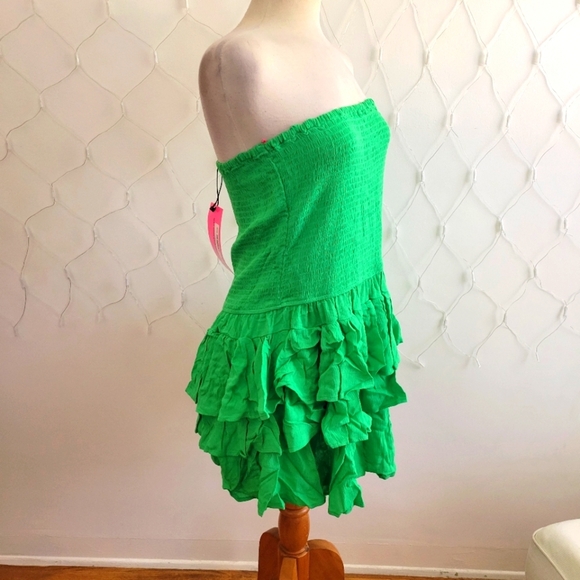 Betsey Johnson Tube Top Shirred Ruffle Mini Dress / Size XL - Picture 3 of 6